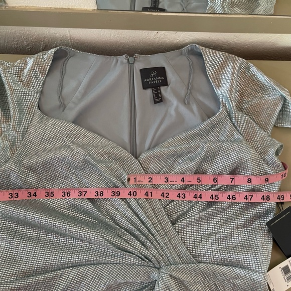 Adrianna Papell KNOT FRONT METALLIC GOWN WITH FLUTTER SLEEVE - Picture 3 of 3